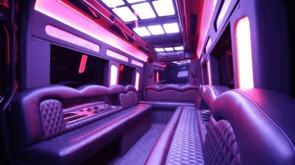 Interior of Charter Bus Company Peoria's 14 Passenger Sprinter Limousine in Peoria